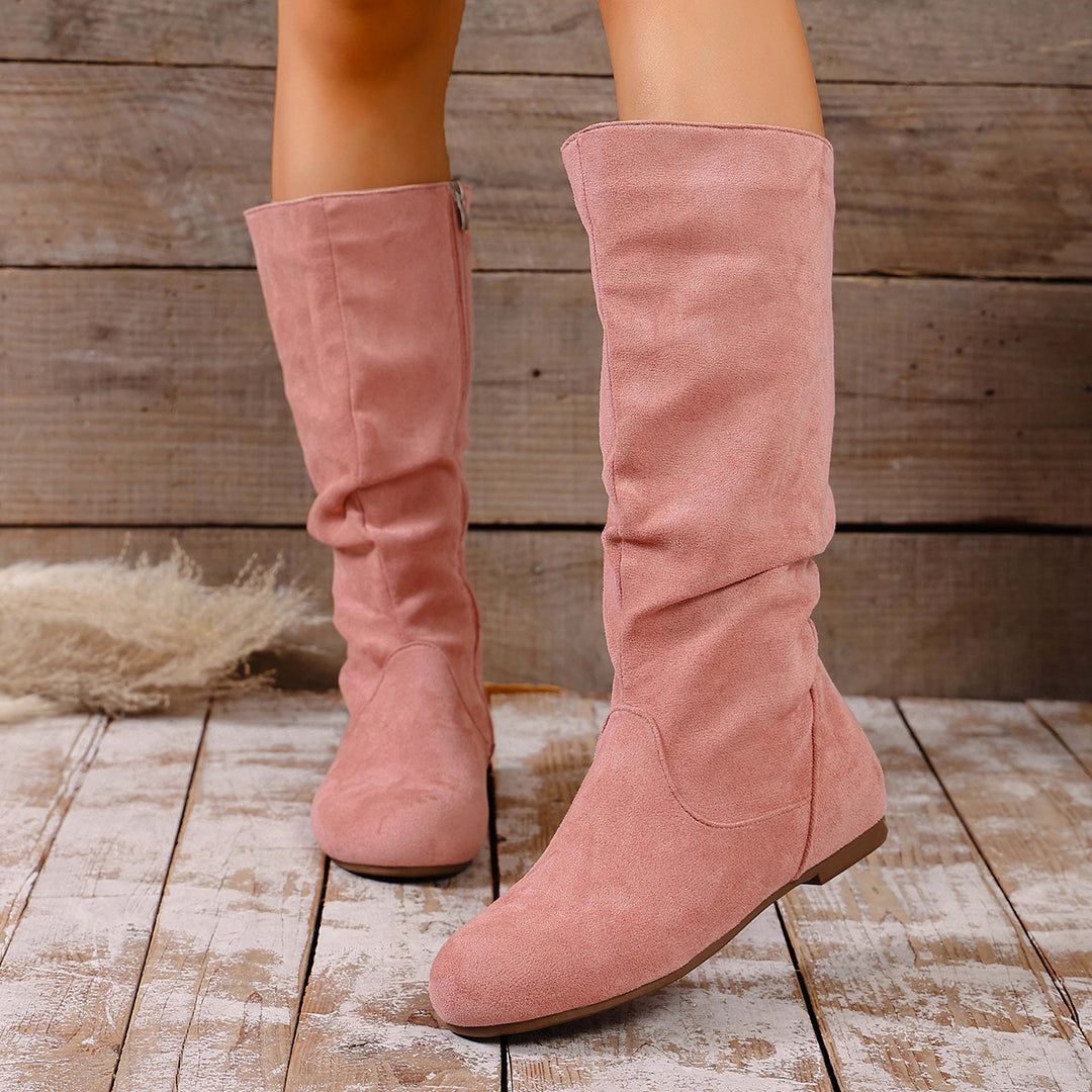 Damen nan kniehoher Slouch-Stiefel mit seitlichem Reißverschluss und flacher Profilsohle Nord Taschen
