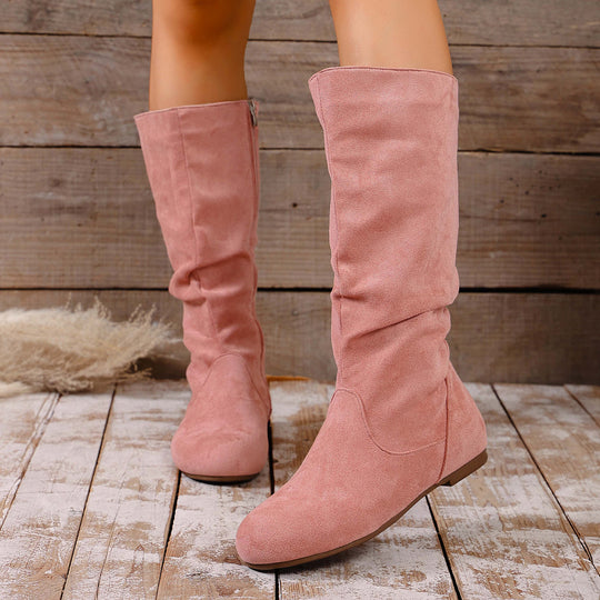 Damen nan kniehoher Slouch-Stiefel mit seitlichem Reißverschluss und flacher Profilsohle Nord Taschen