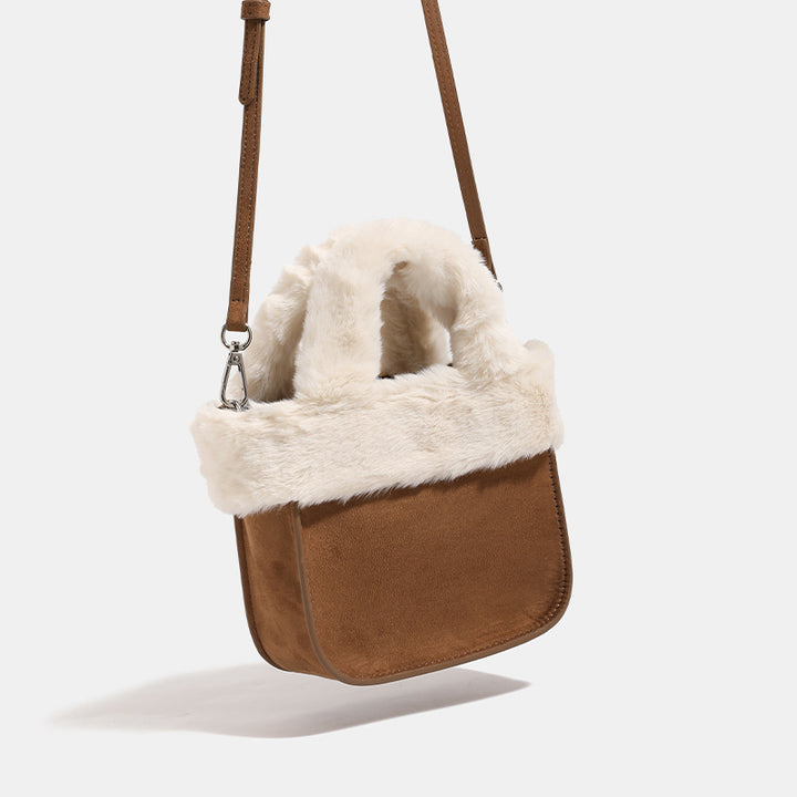 Damen Mini-Tasche mit luxuriösem Kunstfellkragen Nord Taschen