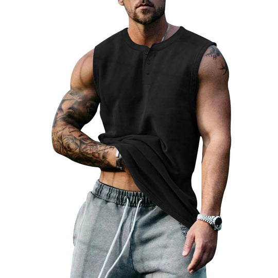 Herren ärmelloses Henley-Shirt mit Knopfleiste und weichem Baumwollmix Nord Taschen