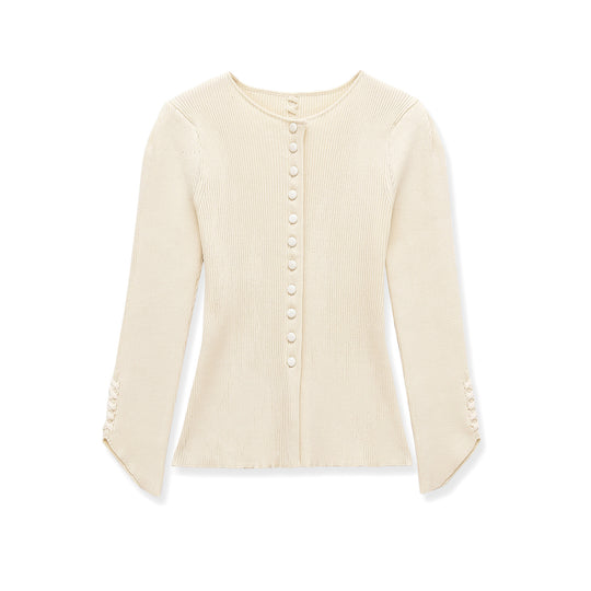 Damen Feinstrick-Cardigan mit durchgehender Knopfleiste, taillierter Rippenstruktur und geschwungenem Saum Nord Taschen