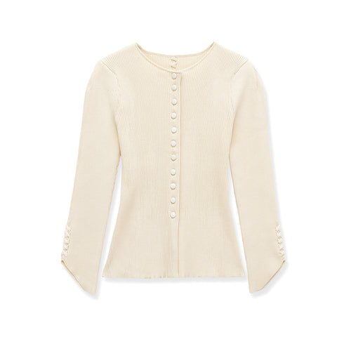 Damen Feinstrick-Cardigan mit durchgehender Knopfleiste, taillierter Rippenstruktur und geschwungenem Saum Nord Taschen