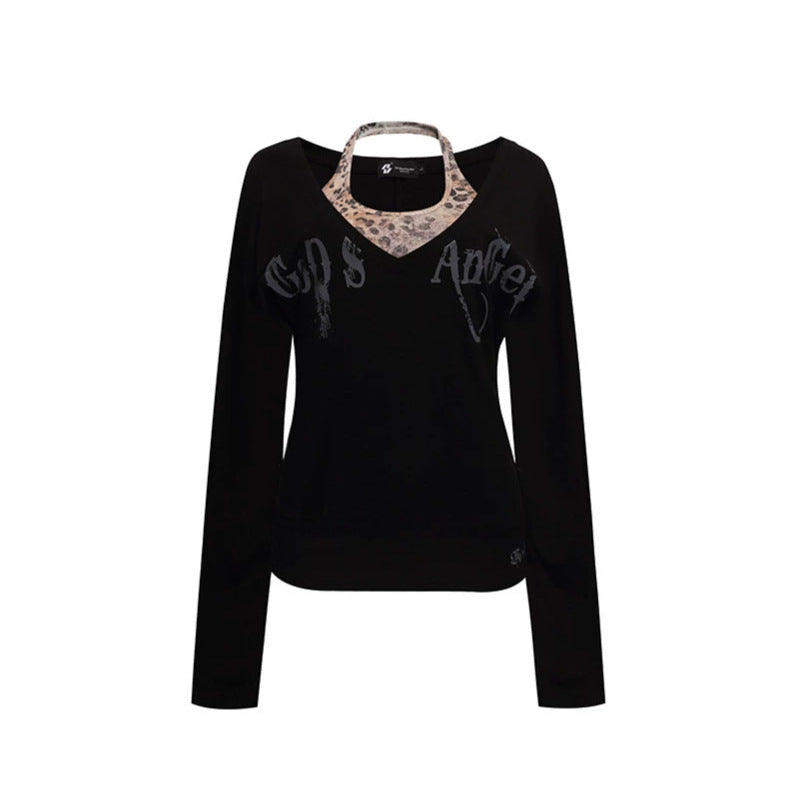 Damen Lagen-Langarmshirt mit integriertem Neckholder und Vintage-Grafik Nord Taschen