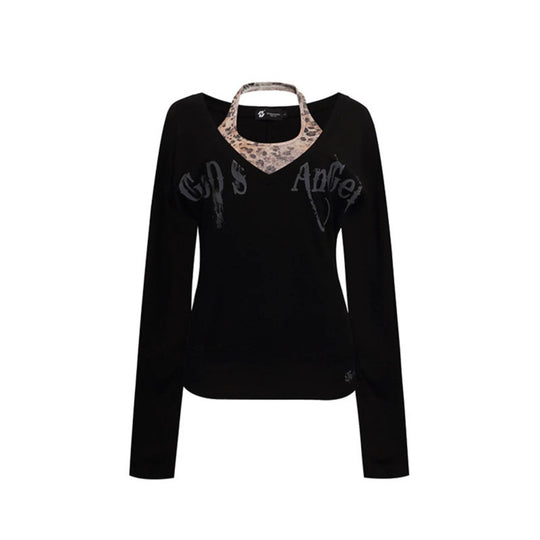 Damen Lagen-Langarmshirt mit integriertem Neckholder und Vintage-Grafik Nord Taschen