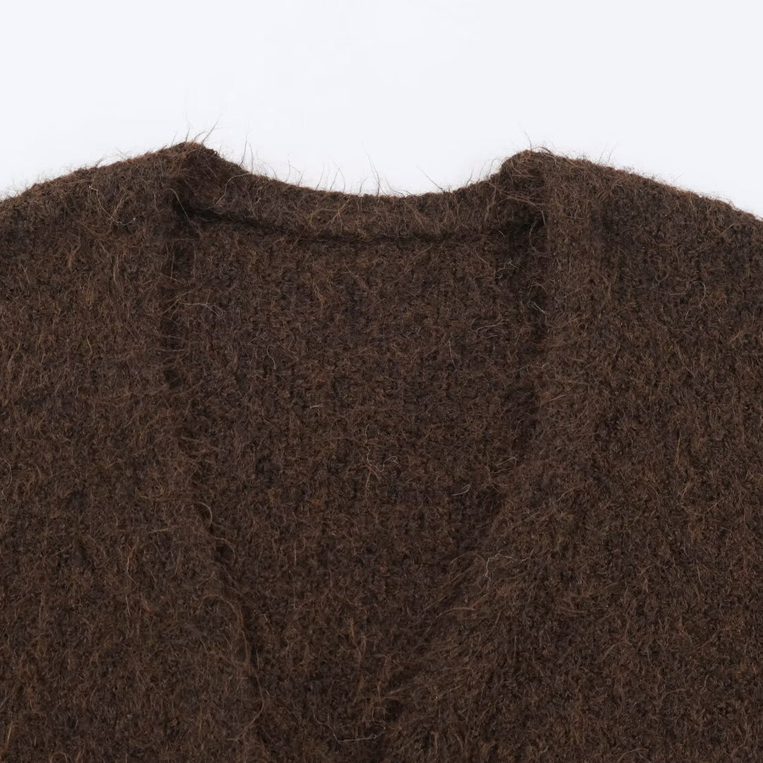Damen Oversize Strickmantel mit V‑Ausschnitt, kuscheliger Bouclé‑Optik und aufgesetzten Taschen Nord Taschen