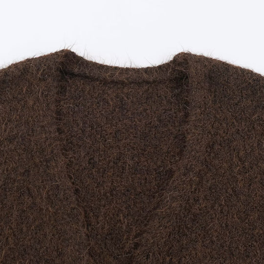 Damen Oversize Strickmantel mit V‑Ausschnitt, kuscheliger Bouclé‑Optik und aufgesetzten Taschen Nord Taschen