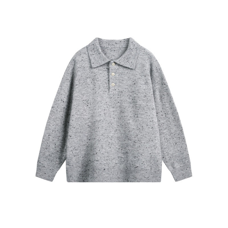 Damen Oversize-Polo-Pullover aus Mélange-Feinstrick mit Polokragen und Knopfleiste Nord Taschen