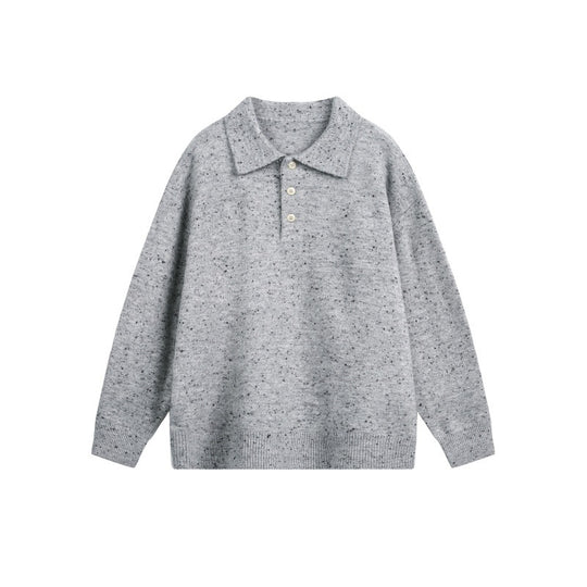 Damen Oversize-Polo-Pullover aus Mélange-Feinstrick mit Polokragen und Knopfleiste Nord Taschen