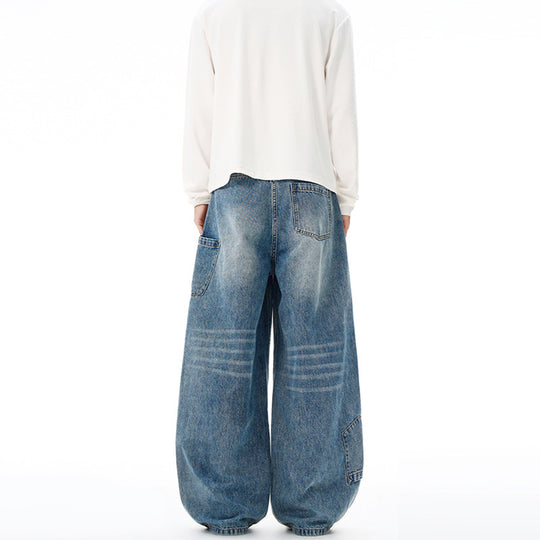 Herren Extremweite Baggy-Jeans mit tiefem Schritt und lässiger Used-Waschung Nord Taschen