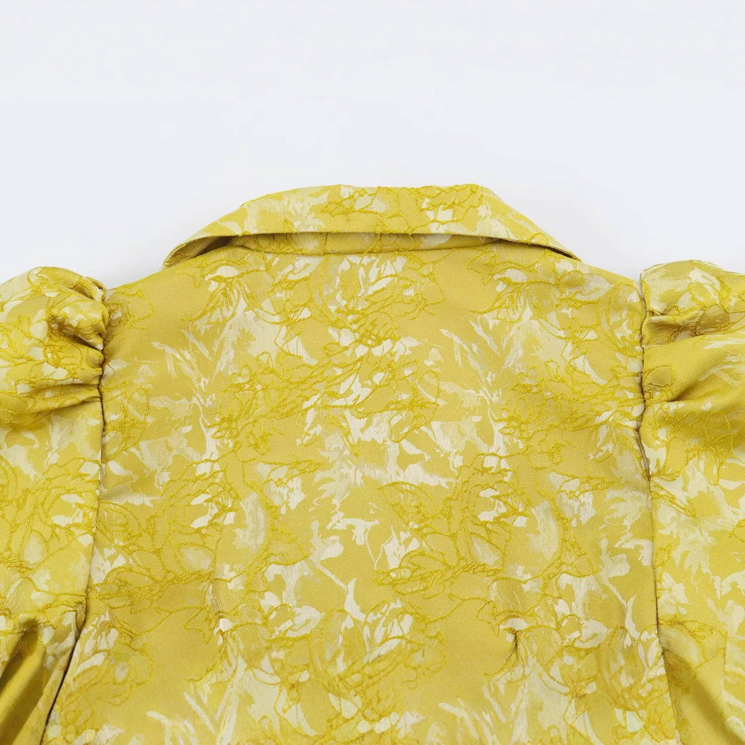 Damen Midikleid aus Jacquard mit Puffärmeln, Reverskragen und tailliertem A-Linien‑Schnitt Nord Taschen