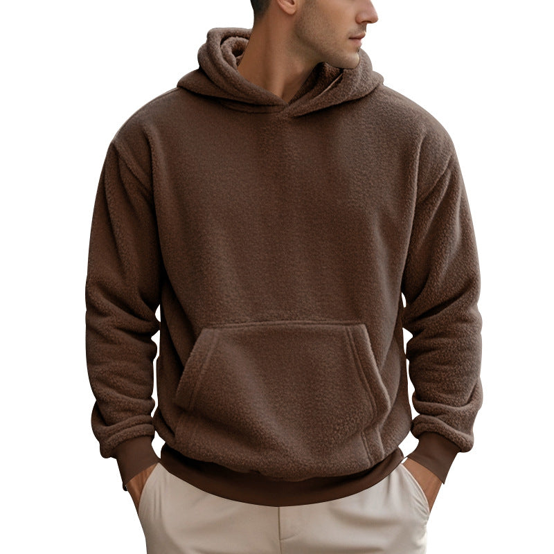 Herren Sherpa-Kapuzenpullover im Teddy-Fleece mit Kängurutasche und Rippbündchen Nord Taschen