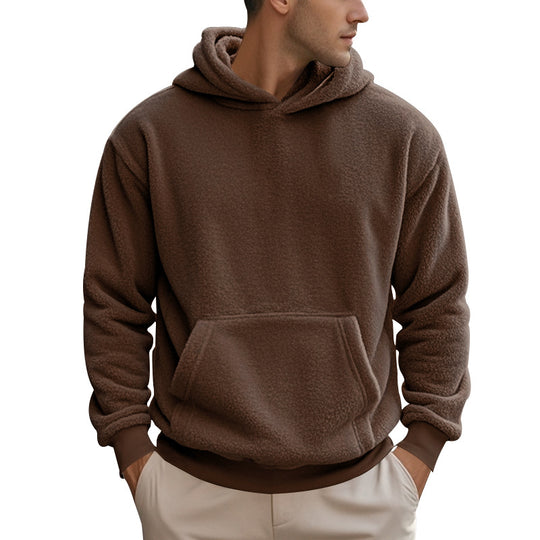 Herren Sherpa-Kapuzenpullover im Teddy-Fleece mit Kängurutasche und Rippbündchen Nord Taschen