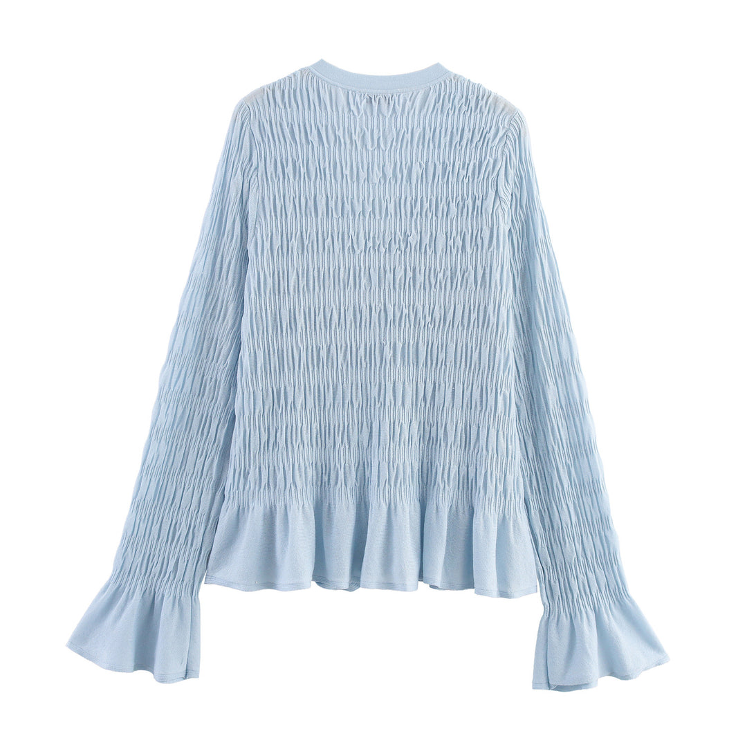 Damen geraffte Smock-Cardigan mit V-Ausschnitt und Volantärmeln Nord Taschen