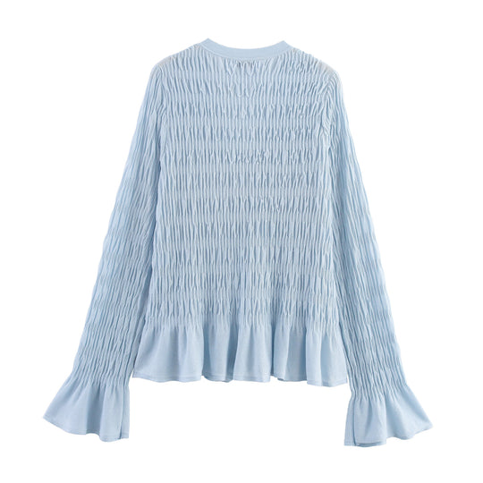Damen geraffte Smock-Cardigan mit V-Ausschnitt und Volantärmeln Nord Taschen