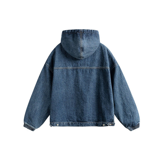 Unisex Oversize Denim Hoodie mit Halbreißverschluss, Kängurutasche und Tunnelzug Nord Taschen