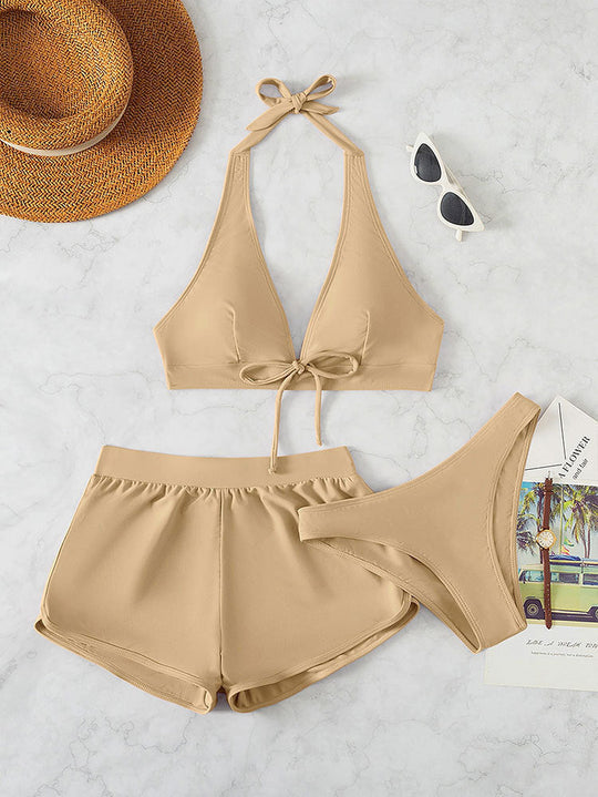Damen Sportliches Bikini-Set mit hochgeschlossenem Oberteil und lässigen Shorts Nord Taschen