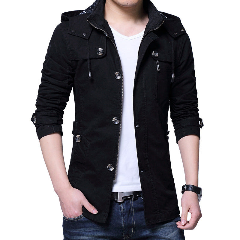 Herren leichte Baumwoll-Fieldjacke mit Kapuze, zweifachem Verschluss und Rollärmel Nord Taschen