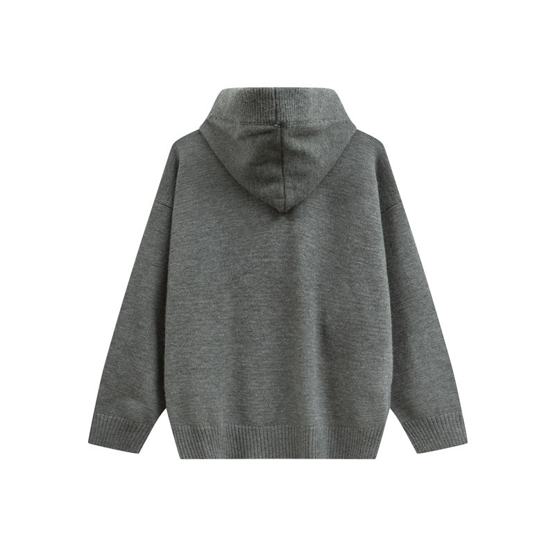 Damen Oversize Kapuzenstrickpullover mit halber Knopfleiste und Rippbündchen Nord Taschen