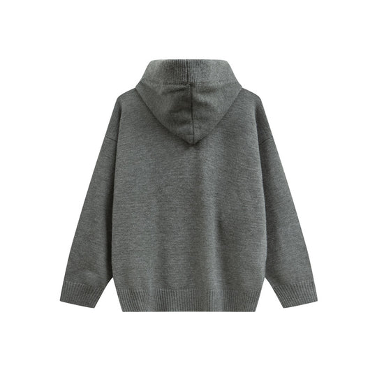 Damen Oversize Kapuzenstrickpullover mit halber Knopfleiste und Rippbündchen Nord Taschen
