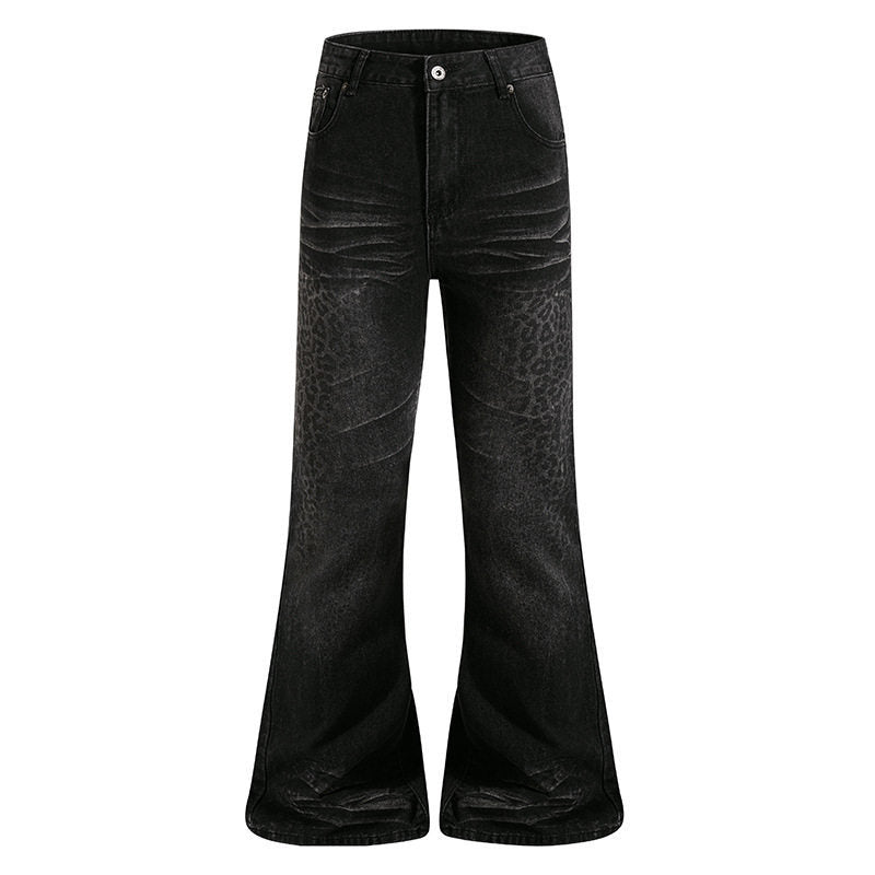 Damen Hochgeschnittene Flared-Jeans mit dezenter Leo-Prägung und Used-Waschung Nord Taschen