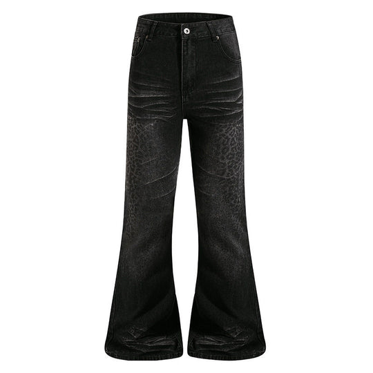 Damen Hochgeschnittene Flared-Jeans mit dezenter Leo-Prägung und Used-Waschung Nord Taschen