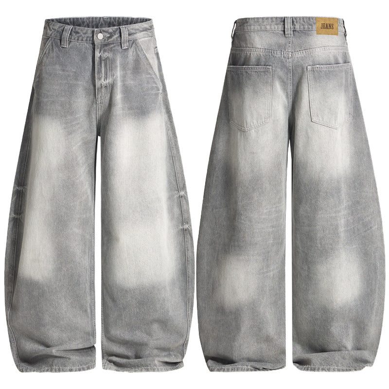 Herren Bodenlange Oversized-Denim-Palazzohose mit verwaschener Fade-Optik und tiefem Schritt Nord Taschen