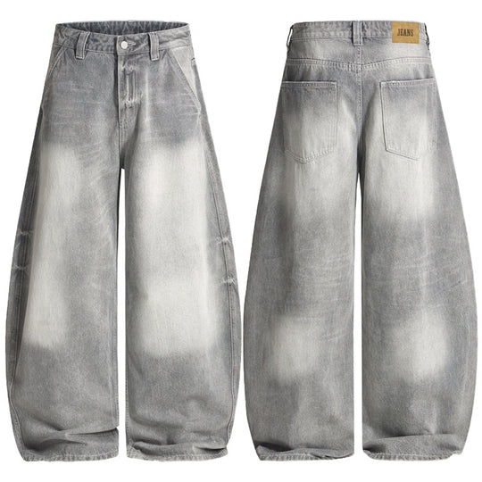 Herren Bodenlange Oversized-Denim-Palazzohose mit verwaschener Fade-Optik und tiefem Schritt Nord Taschen