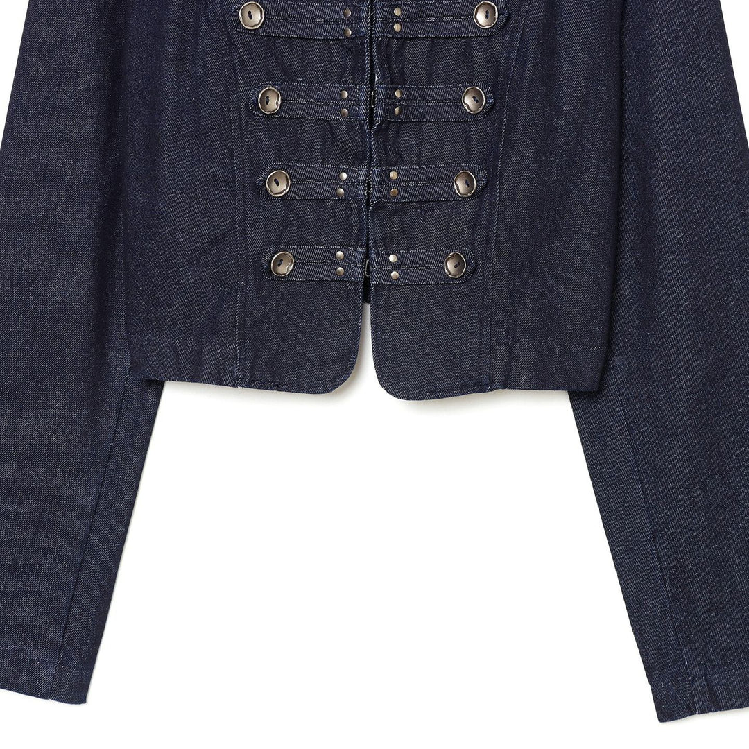 Damen Cropped Denim‑Militärjacke mit Stehkragen und dekorischer Zierknopfleiste Nord Taschen