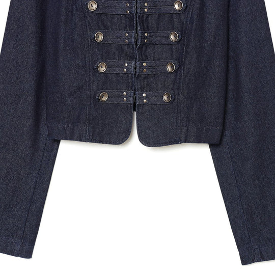 Damen Cropped Denim‑Militärjacke mit Stehkragen und dekorischer Zierknopfleiste Nord Taschen