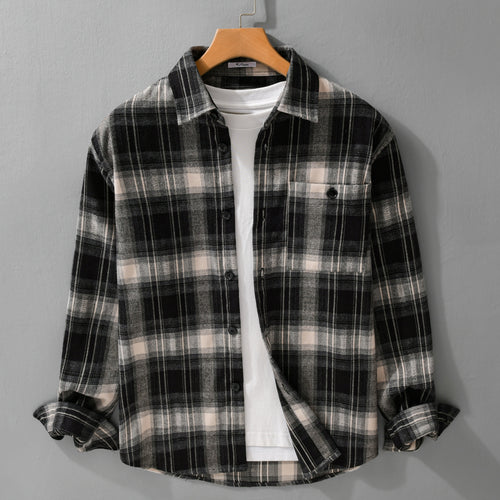 Herren Kariertes Flanell‑Hemdjacke im Overshirt‑Stil mit weich gebürsteter Oberfläche Nord Taschen