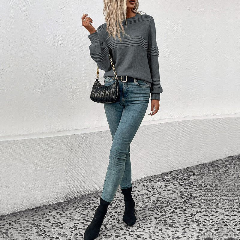 Damen Feinstrick‑Pullover mit horizontaler Rippenpasse und gerippten Bündchen Nord Taschen
