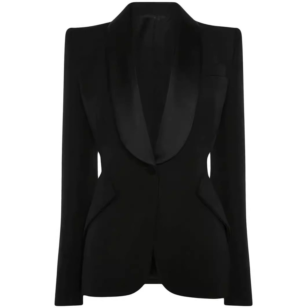 Damen Elegantes Smokingset im Tailoring mit tailliertem Einreihblazer und weiter Palazzohose Nord Taschen