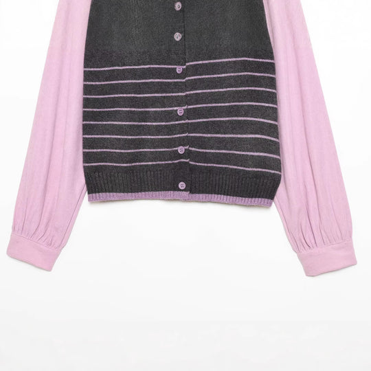 Damen Lagenlook-Strickcardigan mit gestreiftem Westeinsatz und Volumenärmeln Nord Taschen