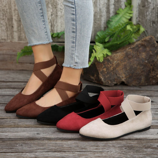 Damen elegante Ballerinas mit gekreuzten Riemen und weichem Obermaterial