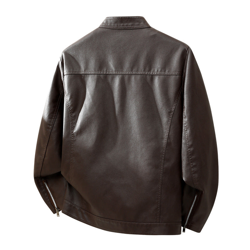 Herren Schlichte Kunstleder-Cityjacke mit Stehkragen, Zweiwege-Reißverschluss & Eingrifftaschen Nord Taschen