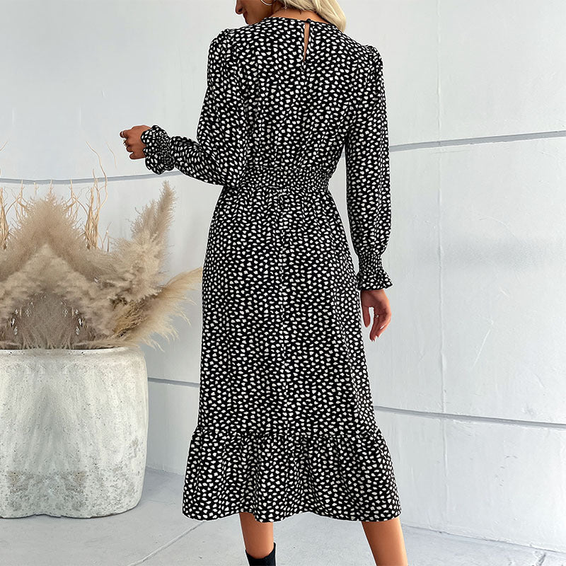 Damen Midikleid mit V-Ausschnitt, geraffter Taille und langen Smokärmeln Nord Taschen