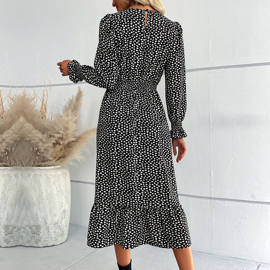 Damen Midikleid mit V-Ausschnitt, geraffter Taille und langen Smokärmeln Nord Taschen