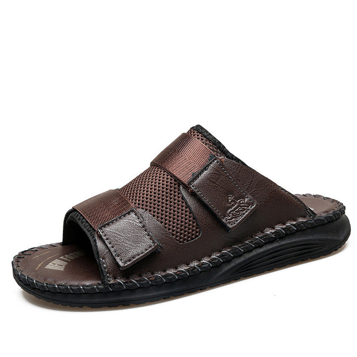 Herren Atmungsaktive Leder-Sandalen mit verstellbarem Klettverschluss