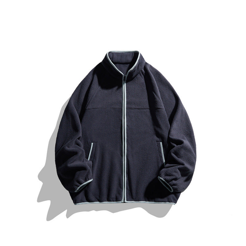 Unisex Fleecejacke mit durchgehendem Reißverschluss im Oversize-Boxy-Schnitt, Stehkragen und Kontrastpaspel Nord Taschen