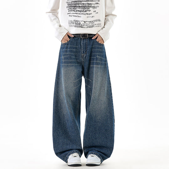 Herren Relaxed Wide‑Leg Denimhose mit extra weitem Bein und Vintage-Fade Nord Taschen