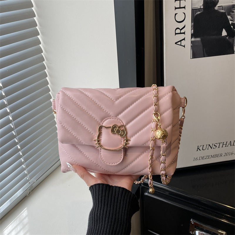 Damen Umhängetasche mit verspieltem Katzenmotiv und glänzendem Metallverschluss Nord Taschen