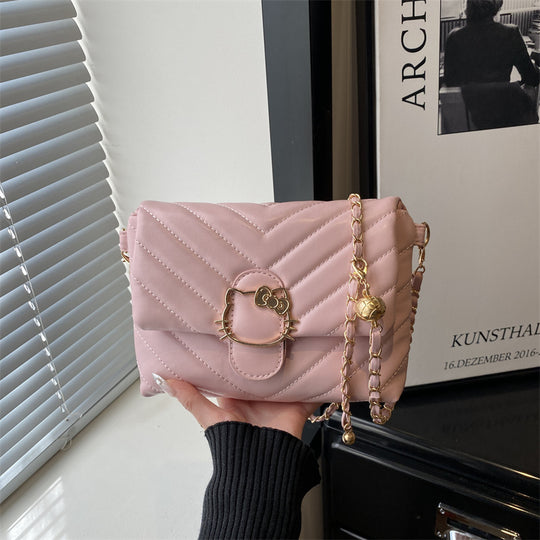 Damen Umhängetasche mit verspieltem Katzenmotiv und glänzendem Metallverschluss Nord Taschen