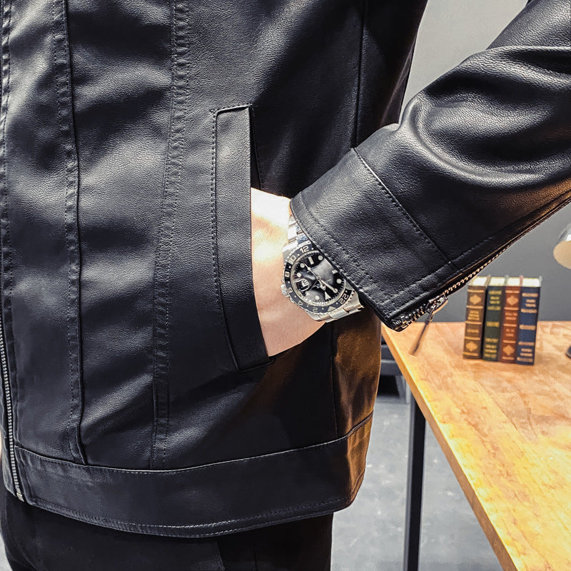Herren Lederoptik-Truckerjacke mit Reißverschluss, Pattentaschen und taillierter Silhouette Nord Taschen