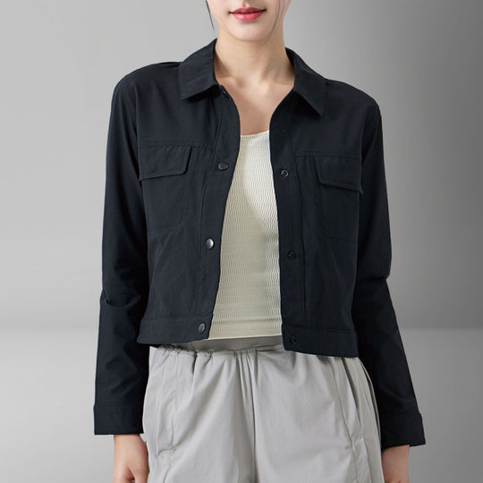 Damen Kurze Overshirt-Jacke aus strukturiertem Canvas mit Brusttaschen Nord Taschen