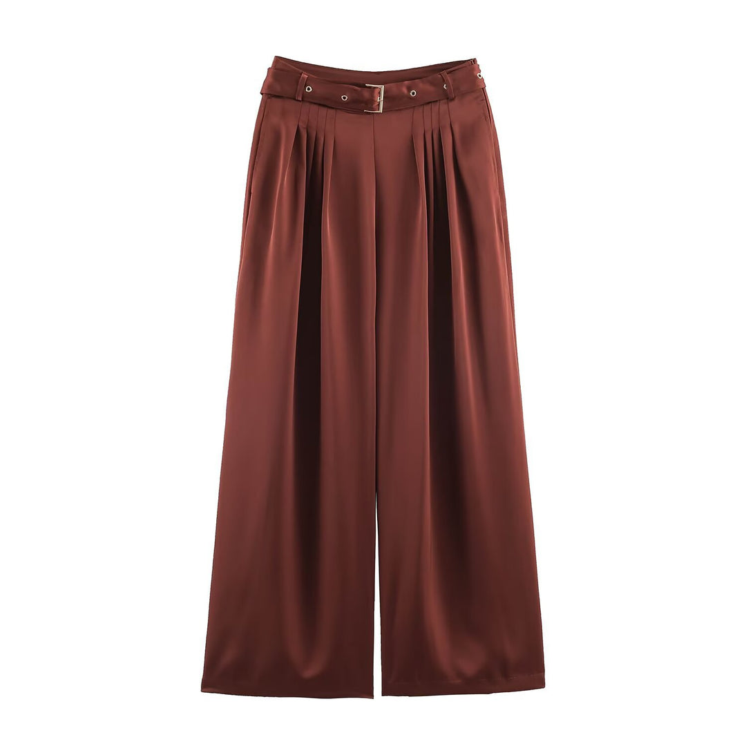 Damen Zweiteiliges Satin-Set mit Schleifenbluse und Plissee-Culotte Nord Taschen