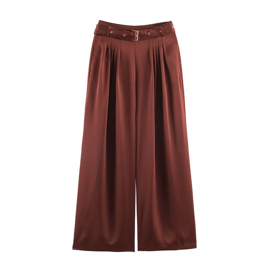 Damen Zweiteiliges Satin-Set mit Schleifenbluse und Plissee-Culotte Nord Taschen