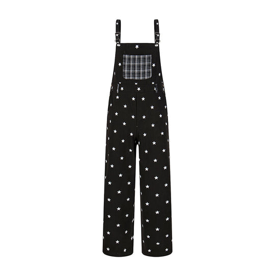 Damen Latzhose im Palazzo‑Schnitt mit Sternen‑Allover und Karopatch Nord Taschen