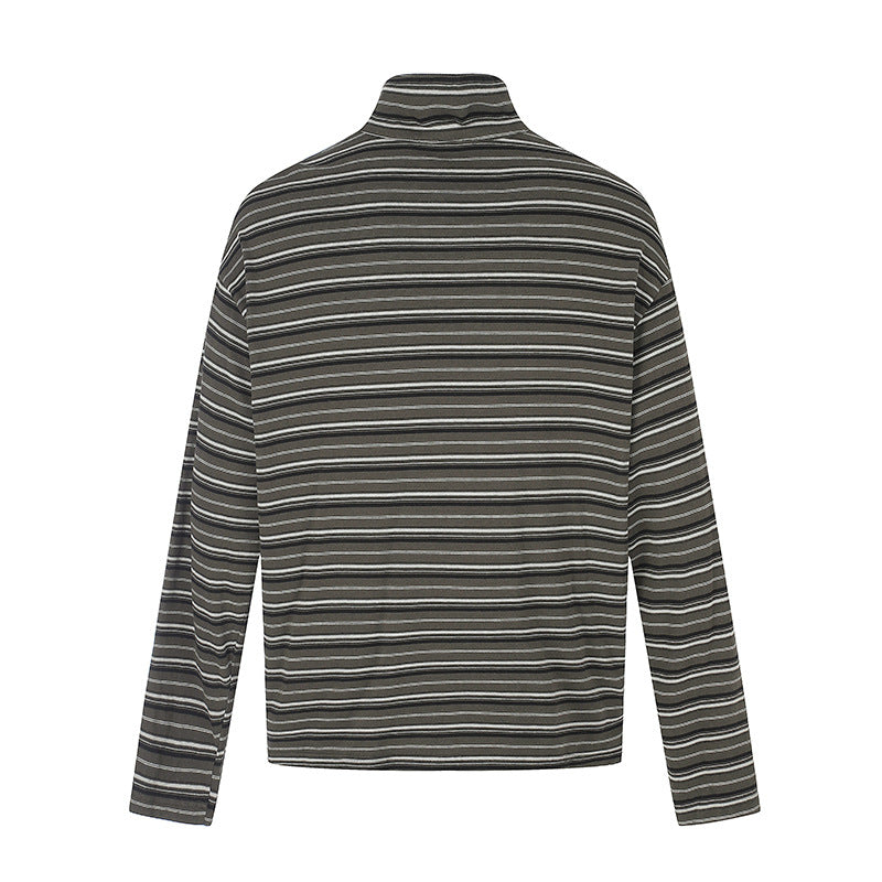 Herren Lässiges Henley-Langarmshirt mit Stehkragen und feinem Streifenmuster Nord Taschen