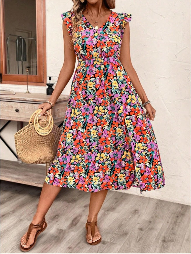 Damen Sommerliches Maxikleid mit Rüschendetails und floralem Design Nord Taschen