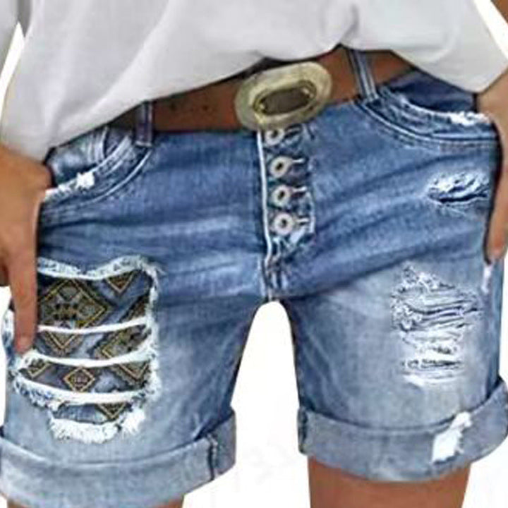 Damen Jeans-Shorts mit lässigem Fransen-Design und modischen Applikationen